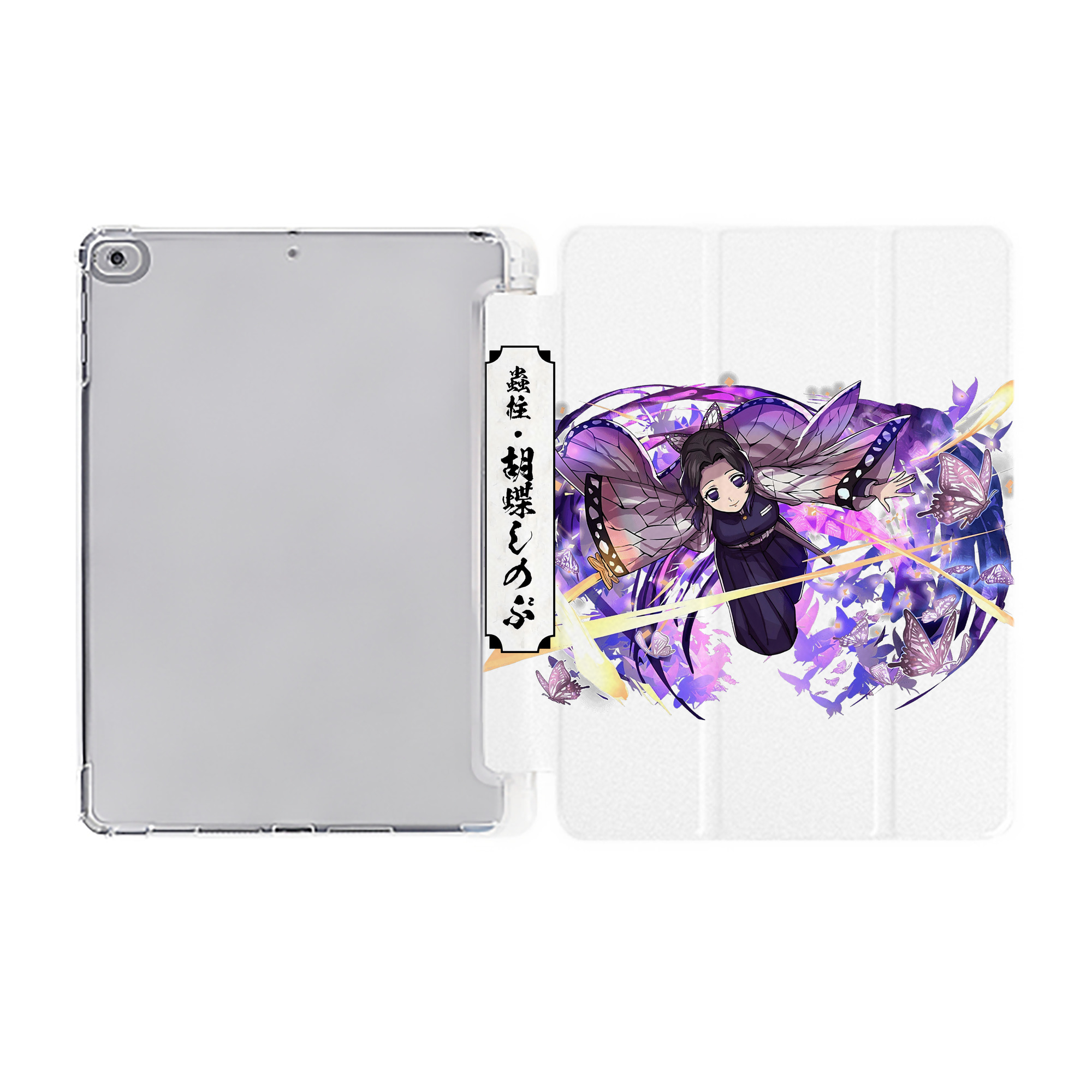 （画像用） 鬼滅の刃（きめつのやいば）蟲柱-胡蝶 しのぶ／こちょう しのぶ Kochou Shinobu IPad ケース ペン収納付き 三つ折りスタンド PUレザー×シリコン 対応機種9.5/10.5/10.9インチ